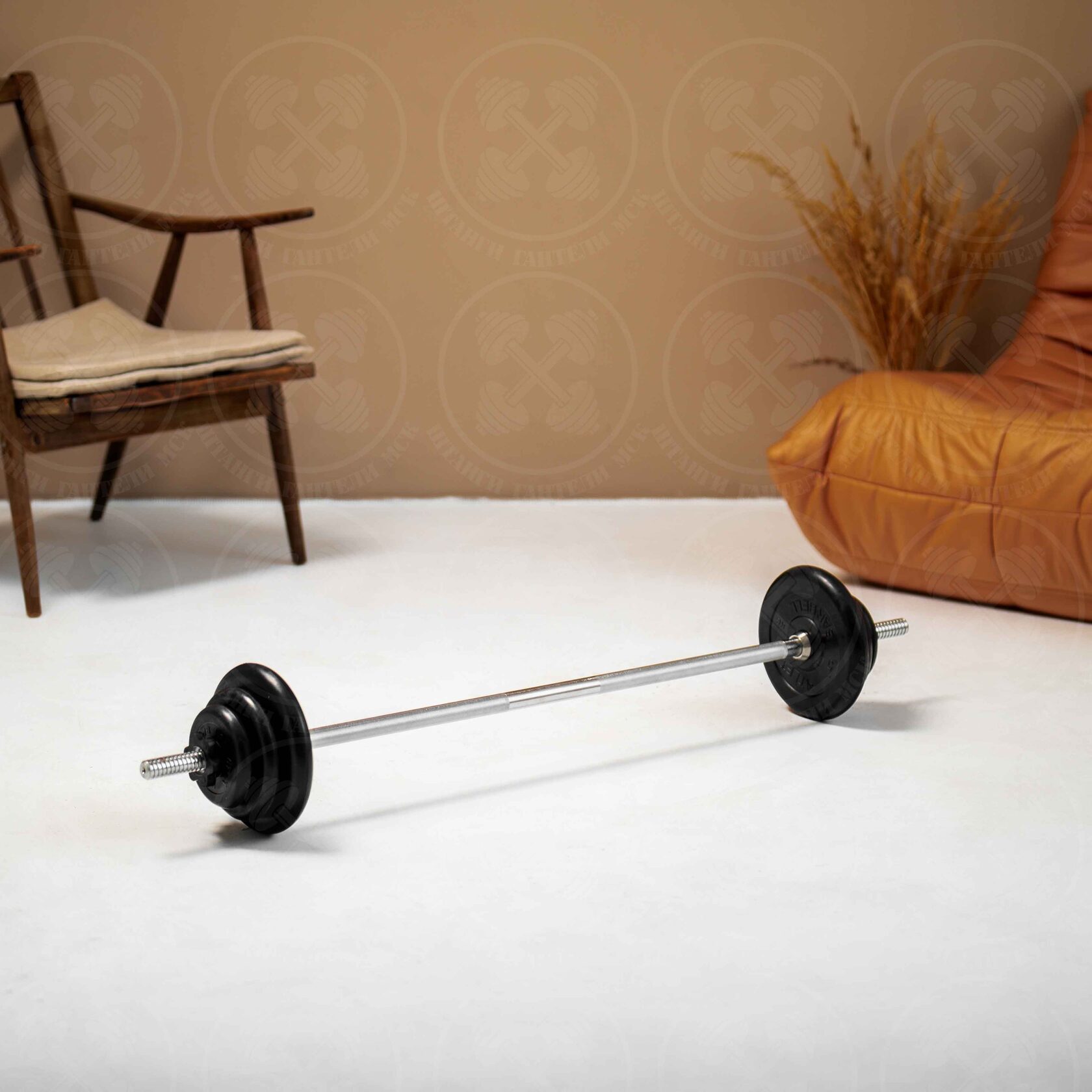 Штанга с блинами 23 кг D 26 мм L125 см Barbell